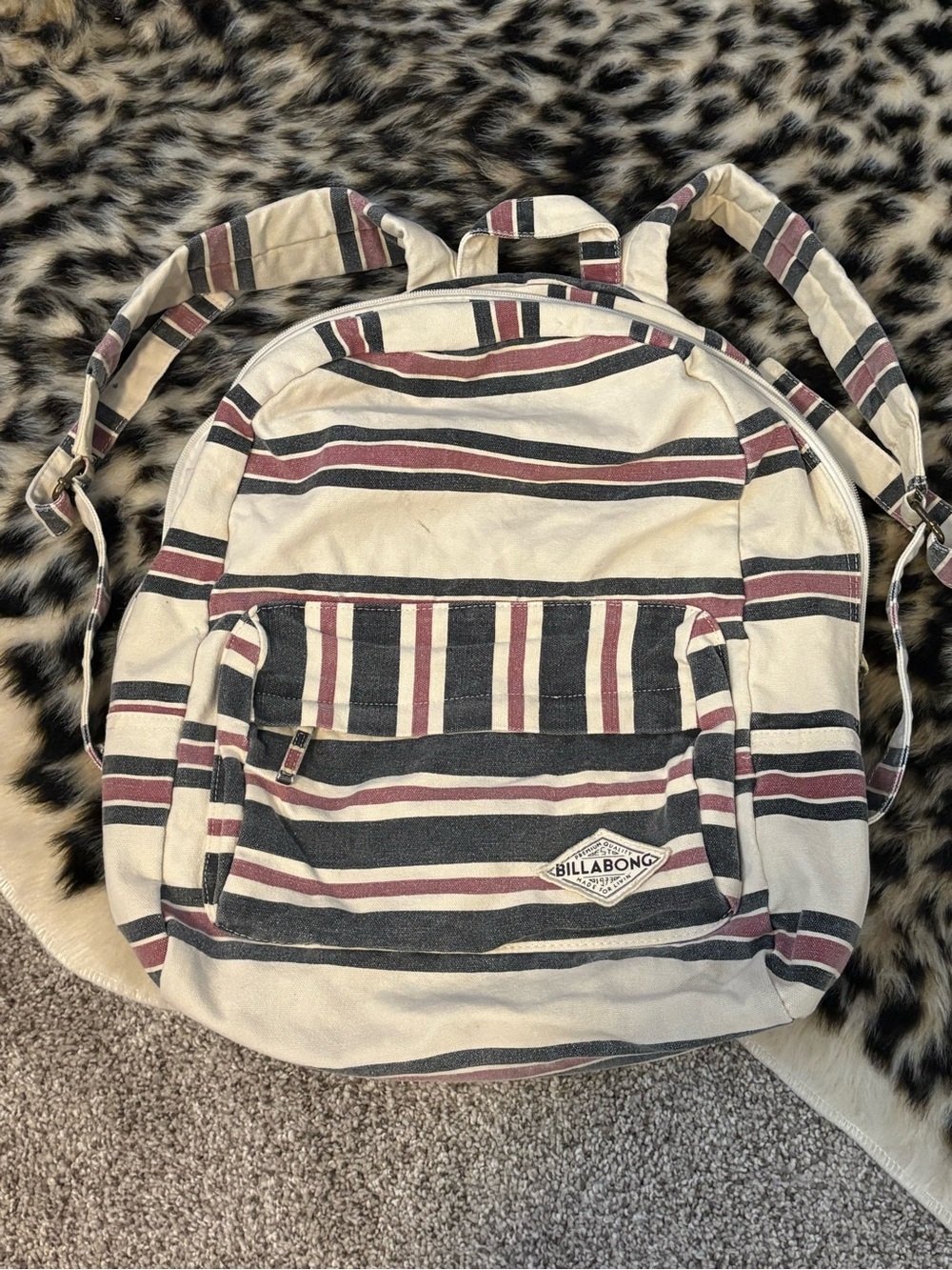 Billabong Striped Canvas Backpack in Cream, Black & Burgundy